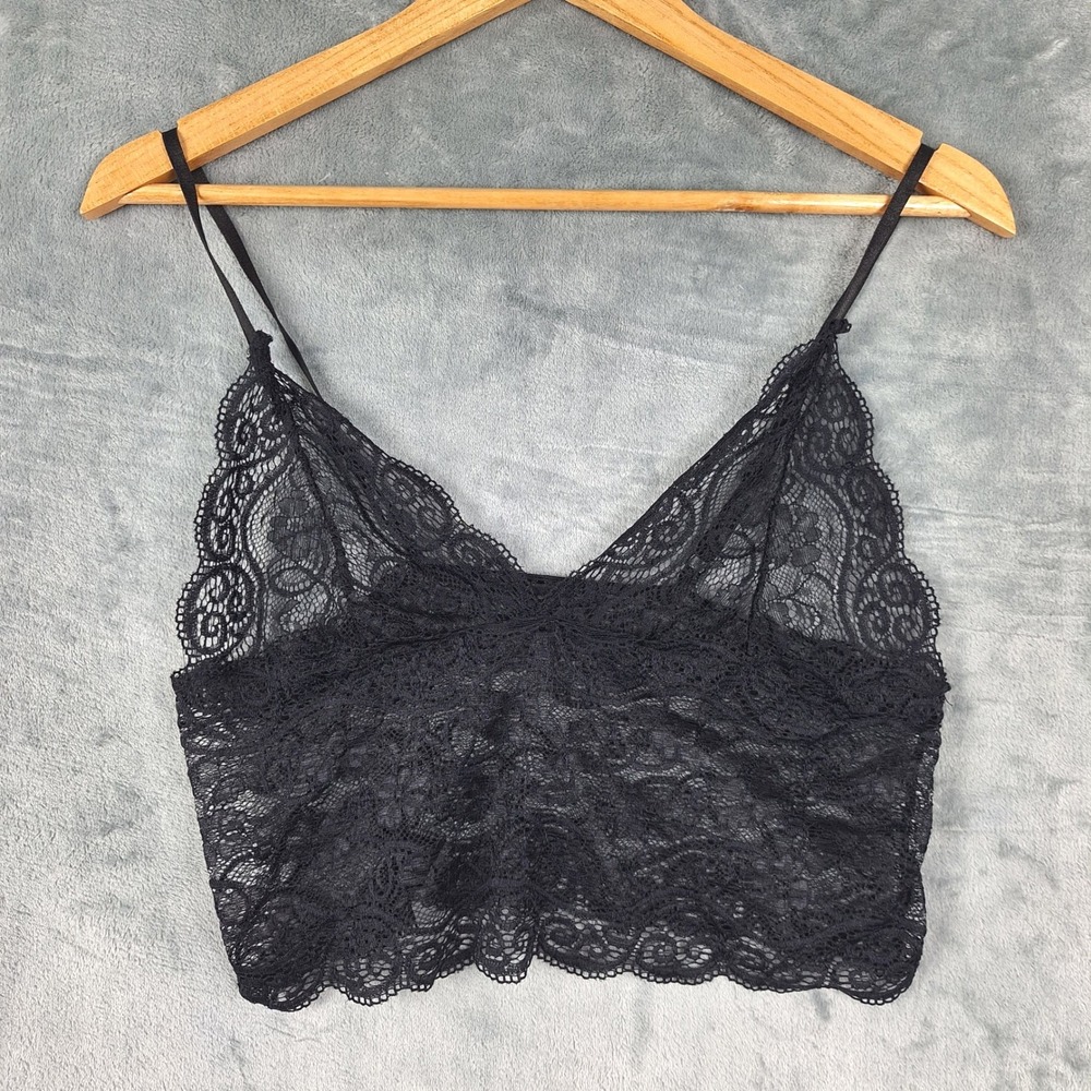 Womens Top Small Black Floral Lace Sheer Babydoll Y2K Fairy Grunge Coquette Crop - Picture 1 of 5